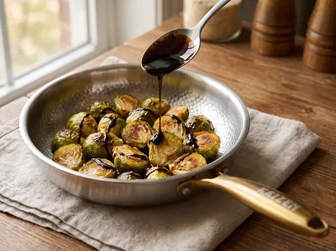 Balsamic glaze reducing in a Kaizen titanium pan